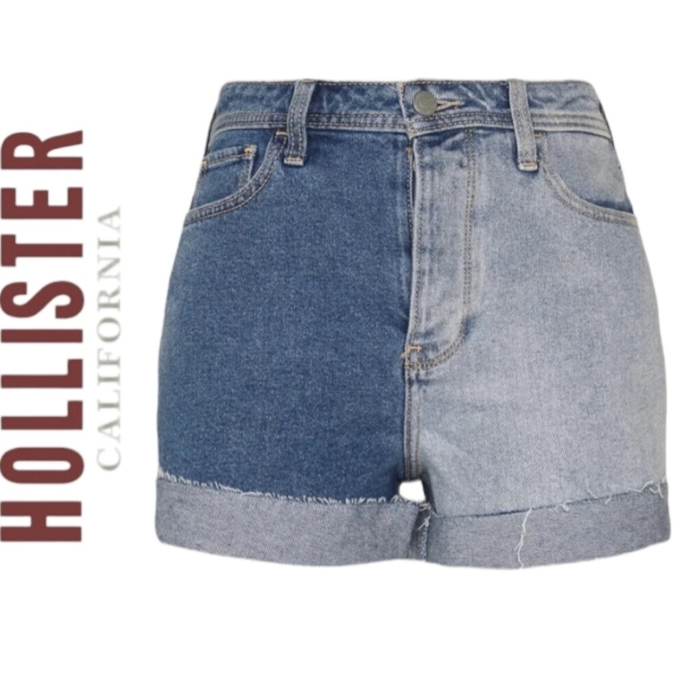 Hollister Women's Denim Shorts - Dark Blue and Light Gray